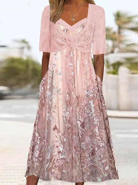 

Women Floral Short Sleeve Comfy Casual Maxi Dress, Pink, Dresses