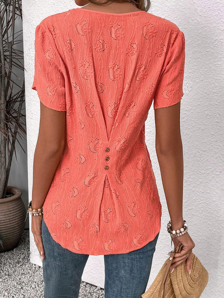 

JFN Notched Simple Cotton Pullover Blouse, Orange, Shirts & Blouses