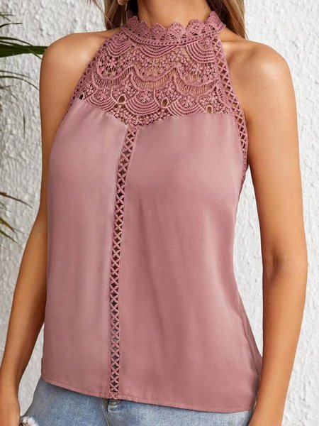 

Casual Crew Neck Plain Tank Top, Pink, Blouses
