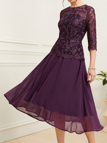 

Plain Elegant Regular Fit Chiffon Dress, Purple, Dresses