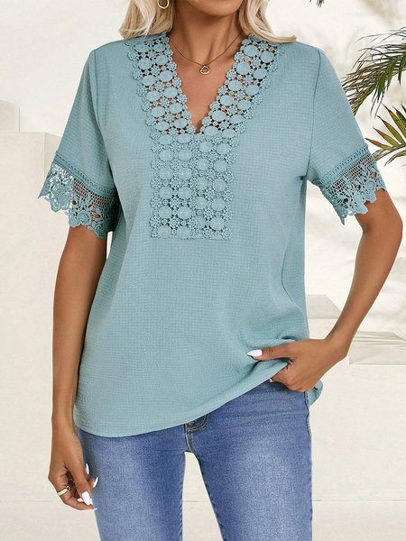 

Elegant Lace Loose Plain Shirt, Green, Shirts & Blouses