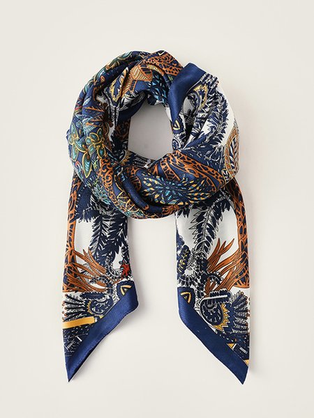 

Plants Printed Imitation Silk Scarf, Deep blue, Scarves