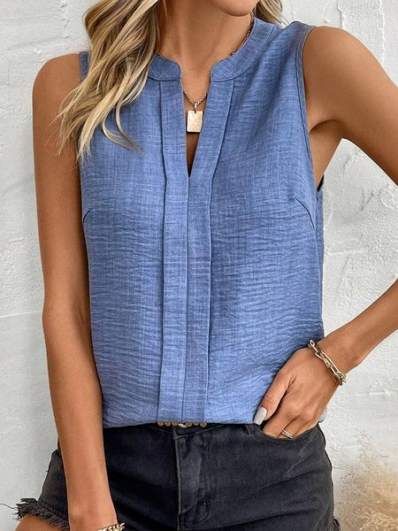 

Notched Loose Plain Simple Shirt, Blue, Shirts & Blouses