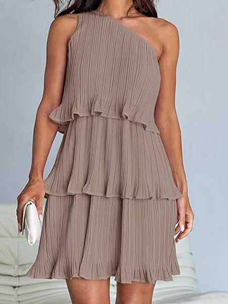 

Women Plain Sleeveless Comfy Casual Mini Dress, Khaki, Dresses