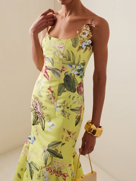 

Women's Sleeveless Summer Floral Split Joint Dress Spaghetti Date Going Out Urban Midi A-Line, Yellow, Dresses