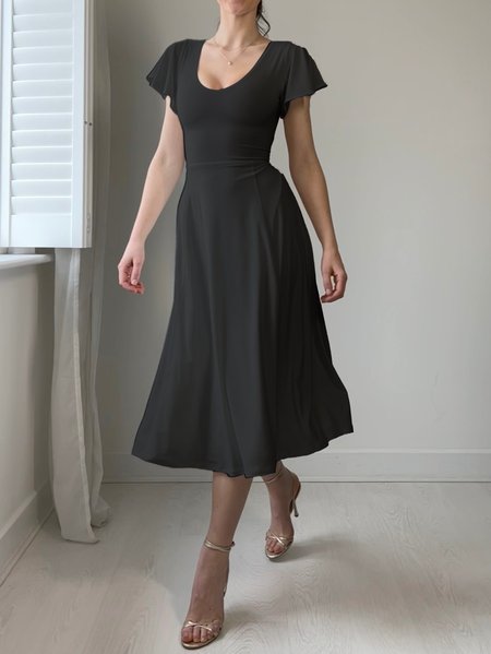 

Cotton-Blend Regular Fit Lace-Up Elegant Dress, Black, Dresses