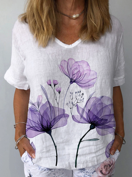 

Floral Casual V Neck Blouse, White, Blouses & Shirts