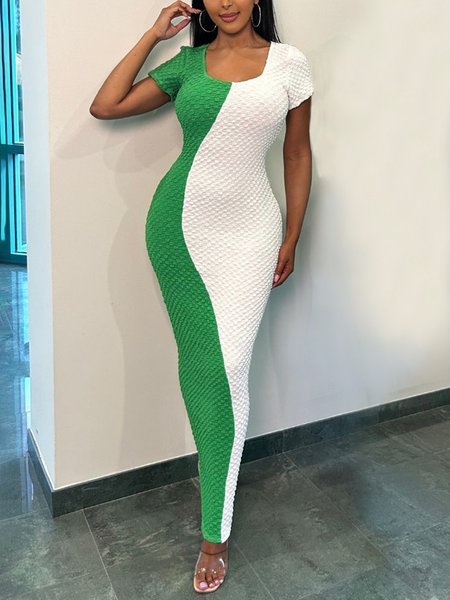 

Tight Urban Crew Neck Color Block Maxi Dress, As picture, Maxi Dresses
