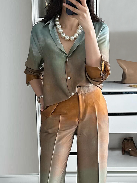 

Urban Loose Shirt Collar Long Sleeve Gradient Pattern Blouse, As picture, Blouses and Shirts