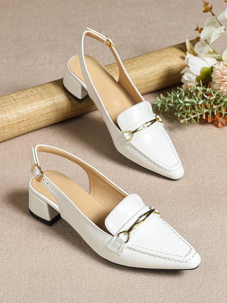 

Metal Decor Embossed Low Heel Toe-covered Slingback Sandals, White, Loafers