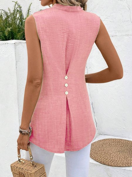 

V Neck Buttoned Simple Tunic Tank Top Blouse, Pink, Shirts & Blouses