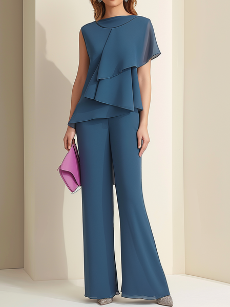 

Elegant Plain Two-Piece Set, Blue, Suit Set