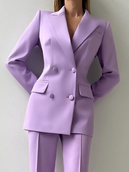 

Lapel Collar Regular Fit Buttoned Urban Blazer, Light purple, Blazers