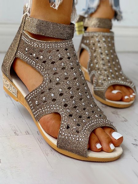 

Casual Plain Summer Synthetic Leather Slide Sandals, Golden, Sandals