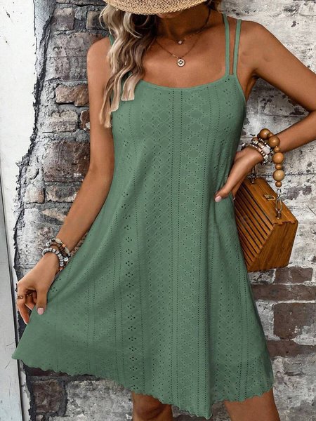 

Women Plain Spaghetti Gallus Comfy Casual Short Dress, Green, Dresses