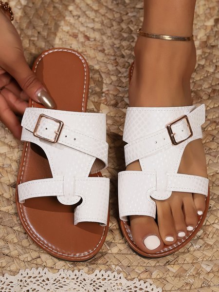 

Plain Casual Summer Slide Sandals, Off white, Slippers