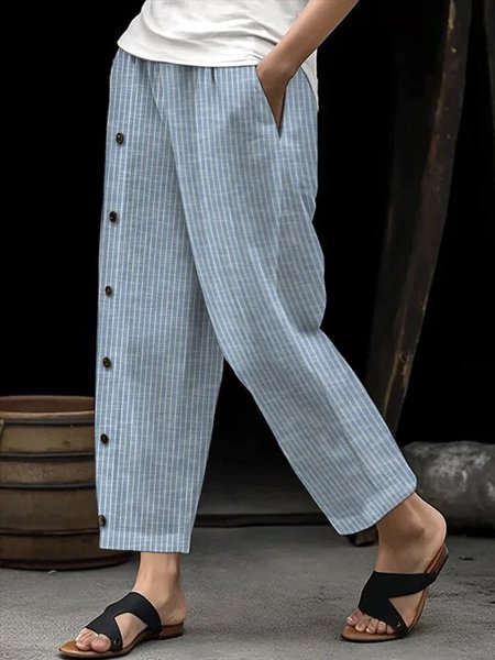 

Casual Striped Long Pant, Blue, Pants