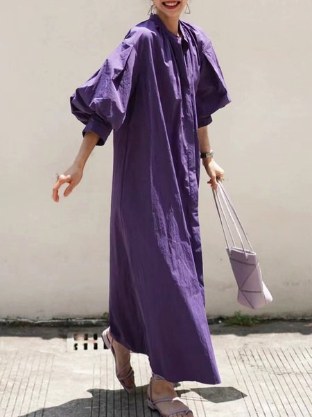

Casual Daily Lantern Sleeve Loose Plain Dress, Purple, Maxi Dresses