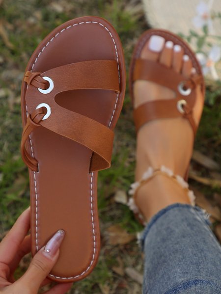 

Plain Casual Pu Slide Sandals, Brown, Sandals & Slippers