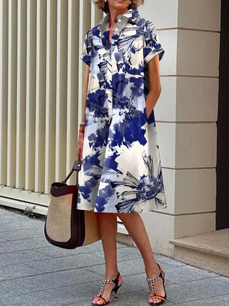 

Printing Urban Shirt Collar Dress, As picture, Midi Dresses