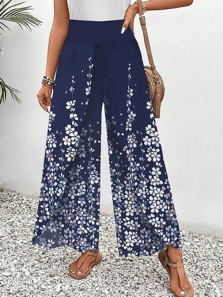

Casual Floral Long Pant, Purplish blue, Bottoms