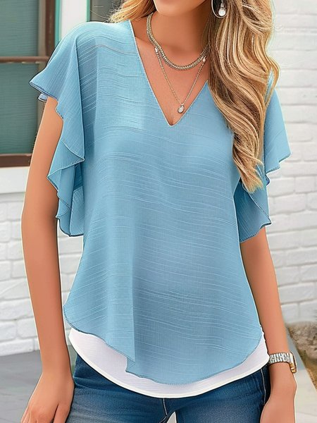 

Ruffled Sleeves Loose Elegant Shirt, Light blue, Shirts & Blouses