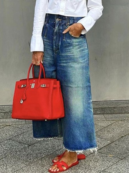 

Better Basics Washed Cropped Wide Leg Jeans, Denim blue, Jeans