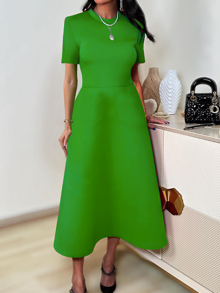 

Micro-Elasticity Plain Regular Fit Crew Neck Short Sleeve Elegant Maxi Dress, Green, Maxi Dresses