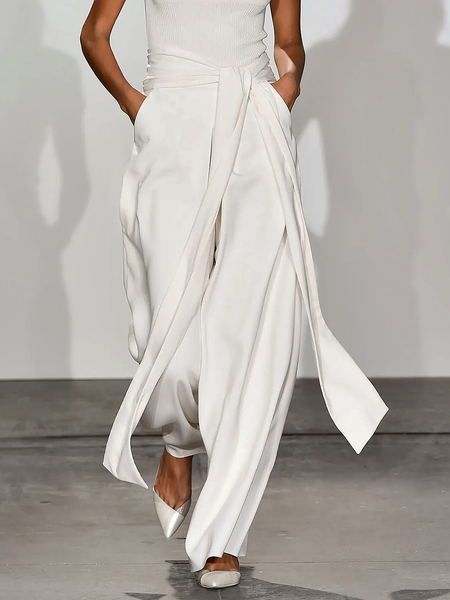

Simple Plain Loose Long Pants Straight pants, White, Pants