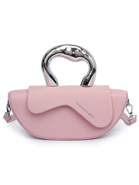 Fashionable Metal Handle Handbag Irregular Design Crossbody Bag, Pink, Bags