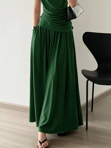 Casual Plain Loose Loose Long Skirt, Green, Skirts