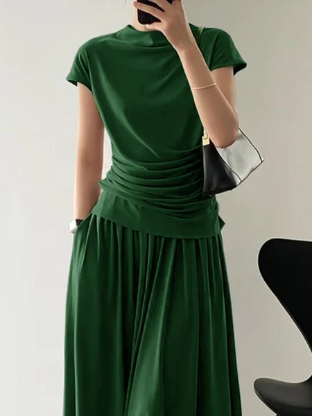 Short Sleeve Plain Regular Fit Casual T-Shirt, Green, Tees