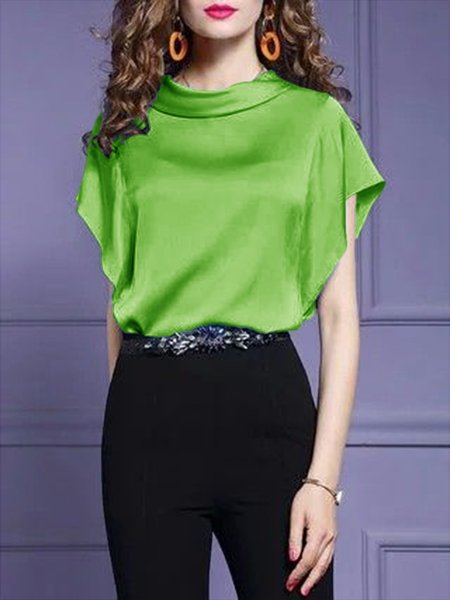 

Shawl Collar Elegant Plain Regular Fit Shirt, Green, Blouses and Shirts