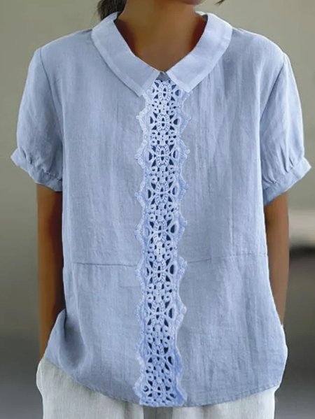 

Plain Cotton Shawl Collar Linen Blouse, Blue, Blouses & Shirts