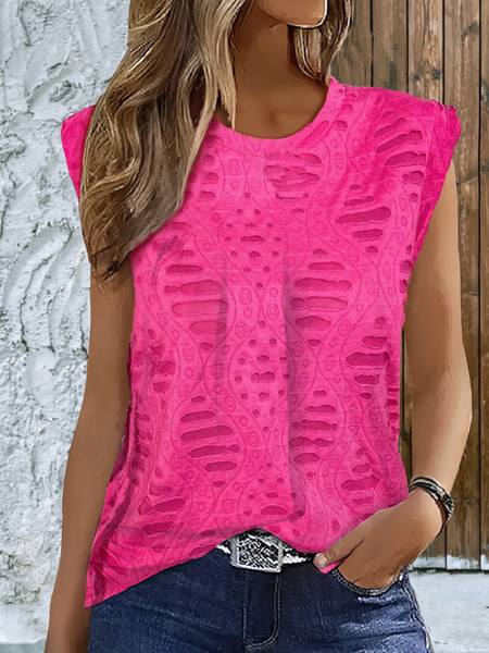 

Crew Neck Sleeveless Plain Regular Loose Shirt For Women, Rose red, Blouses