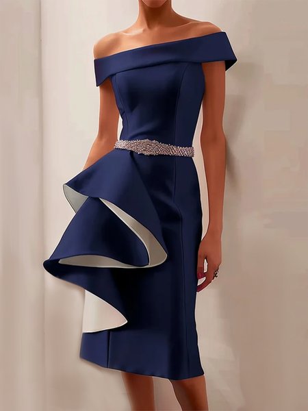 

Women's Sleeveless Summer Plain Ruched Dress Boat Neck Cocktail Going Out Urban Midi X-Line, Purplish blue, Dresses