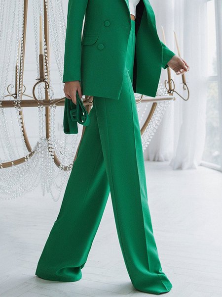 

High Waist Plain Urban Fashion Wide leg Pants, Green, Pants