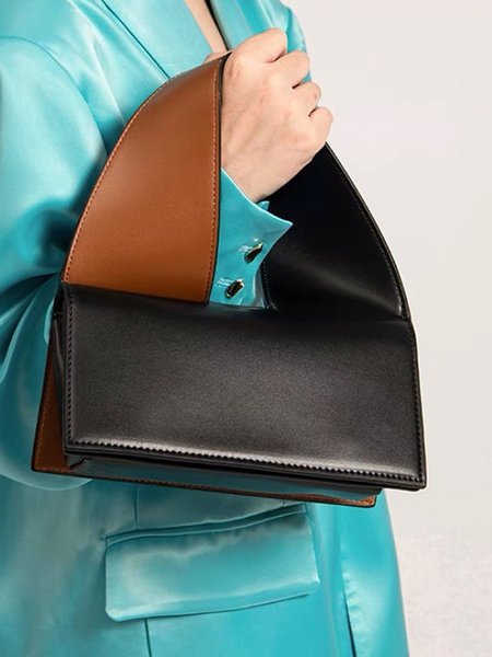 

Block-color Twist Handle Square Flap Cover Handbag with Crossbody Strap, Black, Bags
