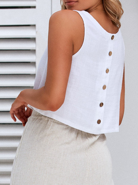 

Casual Crew Neck Plain Cami, White, Tanks & Camis