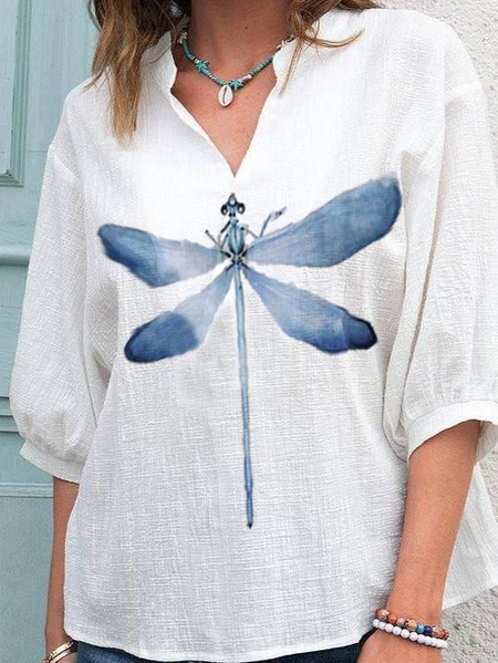 

Dragonfly Linen Blouse, White, Blouses & Shirts
