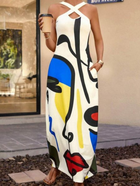

Vacation Loose Dress With No, White, Maxi Dresses