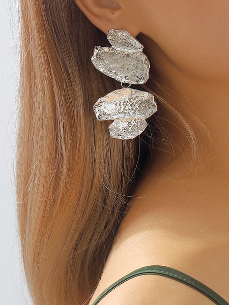 

Irregular Textured Metal Dangle Earrings, Silver, Earrings