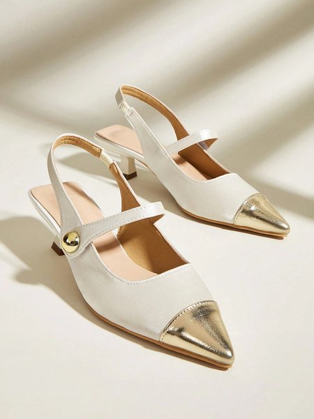 

Elegant Color-block Kitten Heeled Slingback Pumps, Off white, Heels
