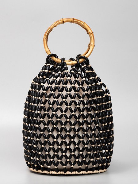 

Vacation Handmade Wooden Beads Hollow Out Handbag, Black, Bags