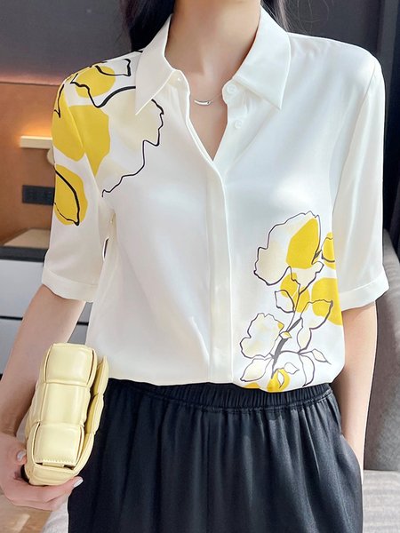 

Shirt Collar Regular Fit Floral Urban Blouse, White, Blouses and Shirts