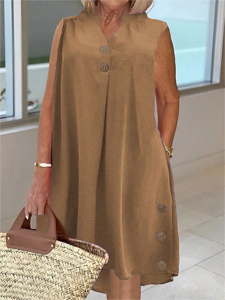 

Casual Plain Dress With No Belt, Brown, Midi Dresses