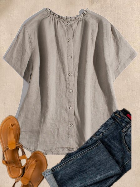 

Lace Collar Loose Plain Casual Blouse, Khaki, Blouses & Shirts