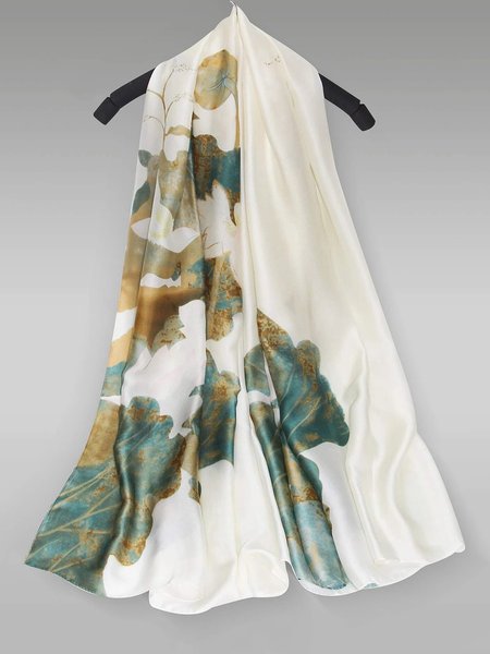 

Elegant Floral Printed Imitation Silk Scarf, Color2, Scarves