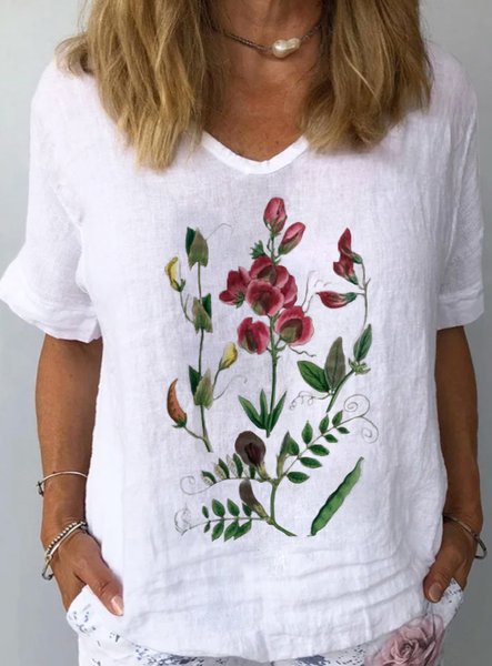 

Floral Casual Loose Blouse, White, Blouses & Shirts