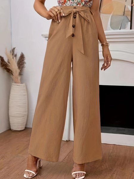 

Loose Plain Casual Cotton Pants, Khaki, Pants